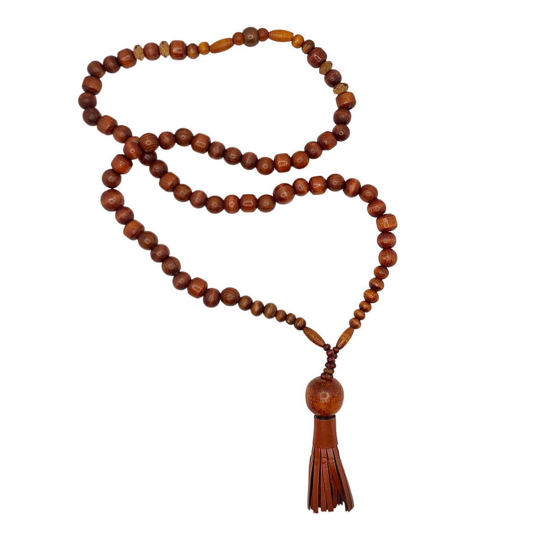 Wooden Bead Tassel Necklace